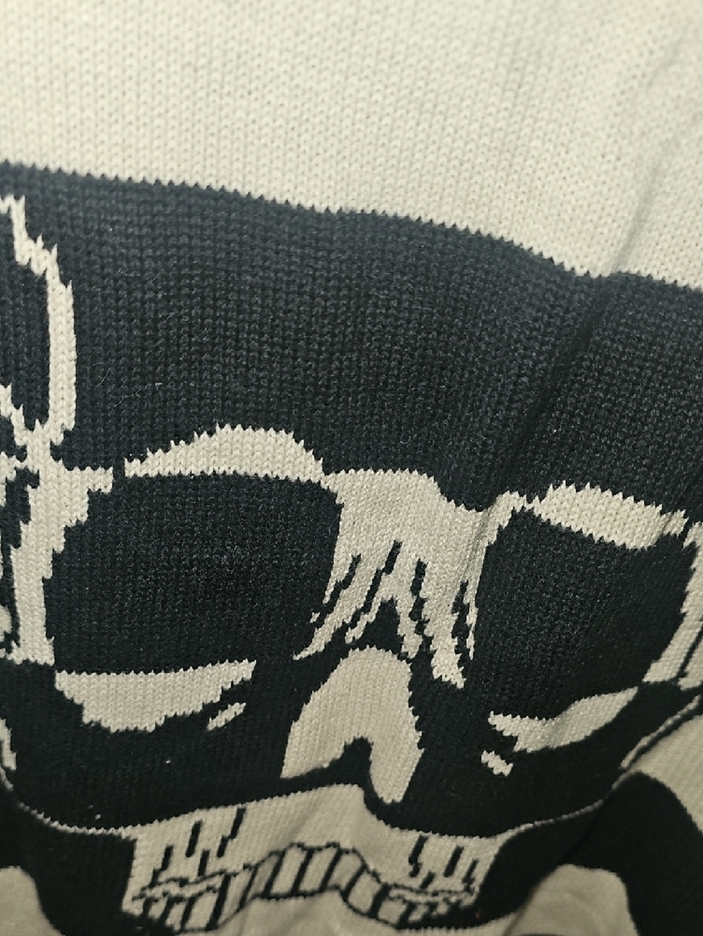 Iron Fist Black and Cream Striped Skull Ripped Crewneck Sweater Size Large - Picture 3 of 8